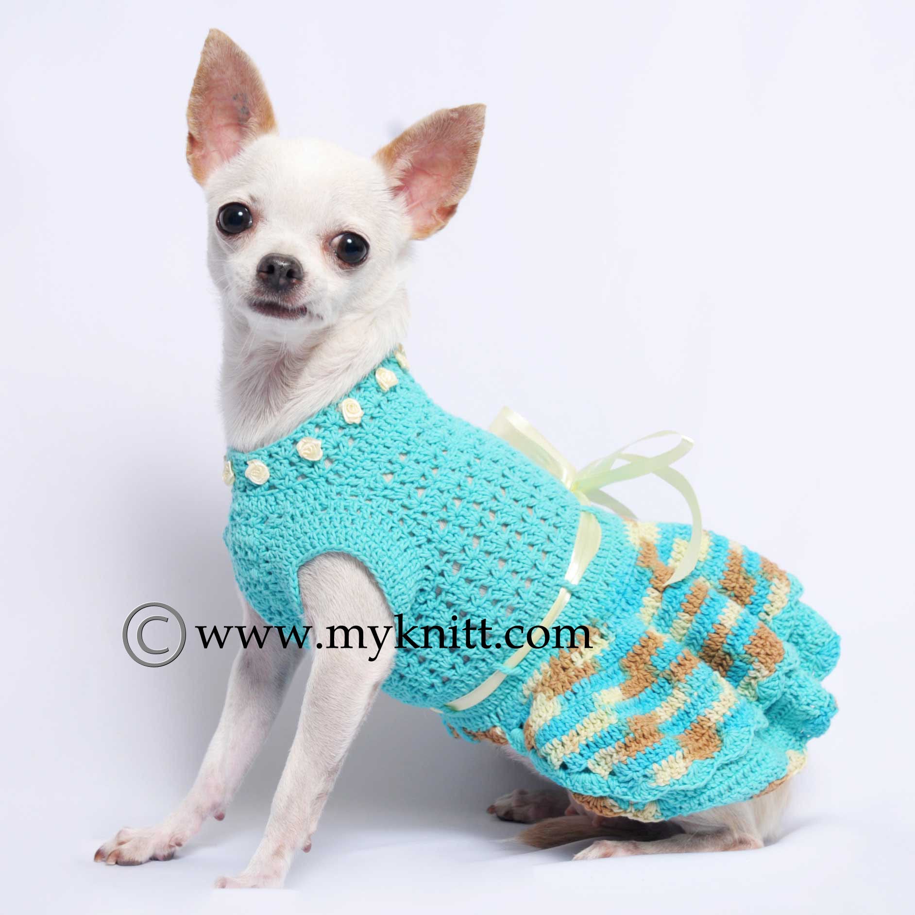 Turquoise Casual Dog Dresses Crochet DF52 Myknitt| myknitt