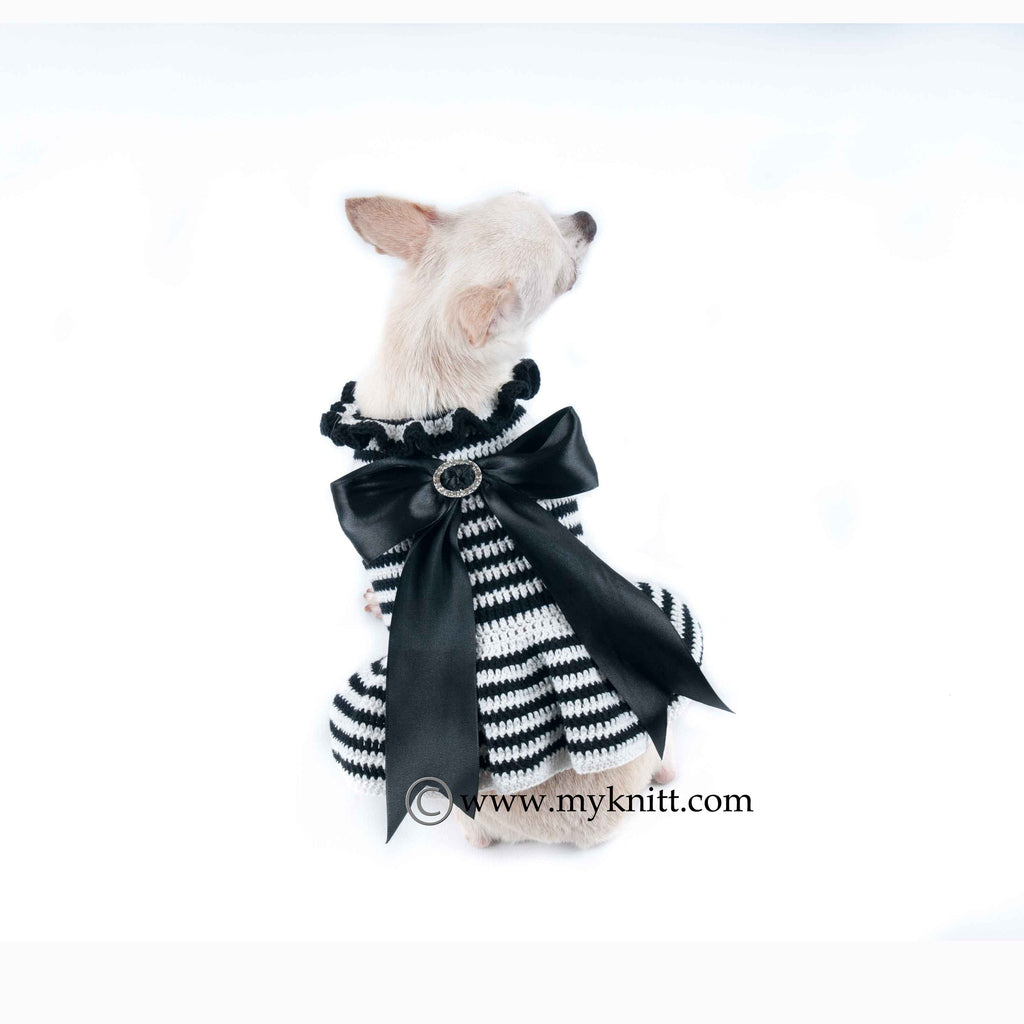 Black and White Dog Dresses with Lace Bow Handmade Crochet DF54