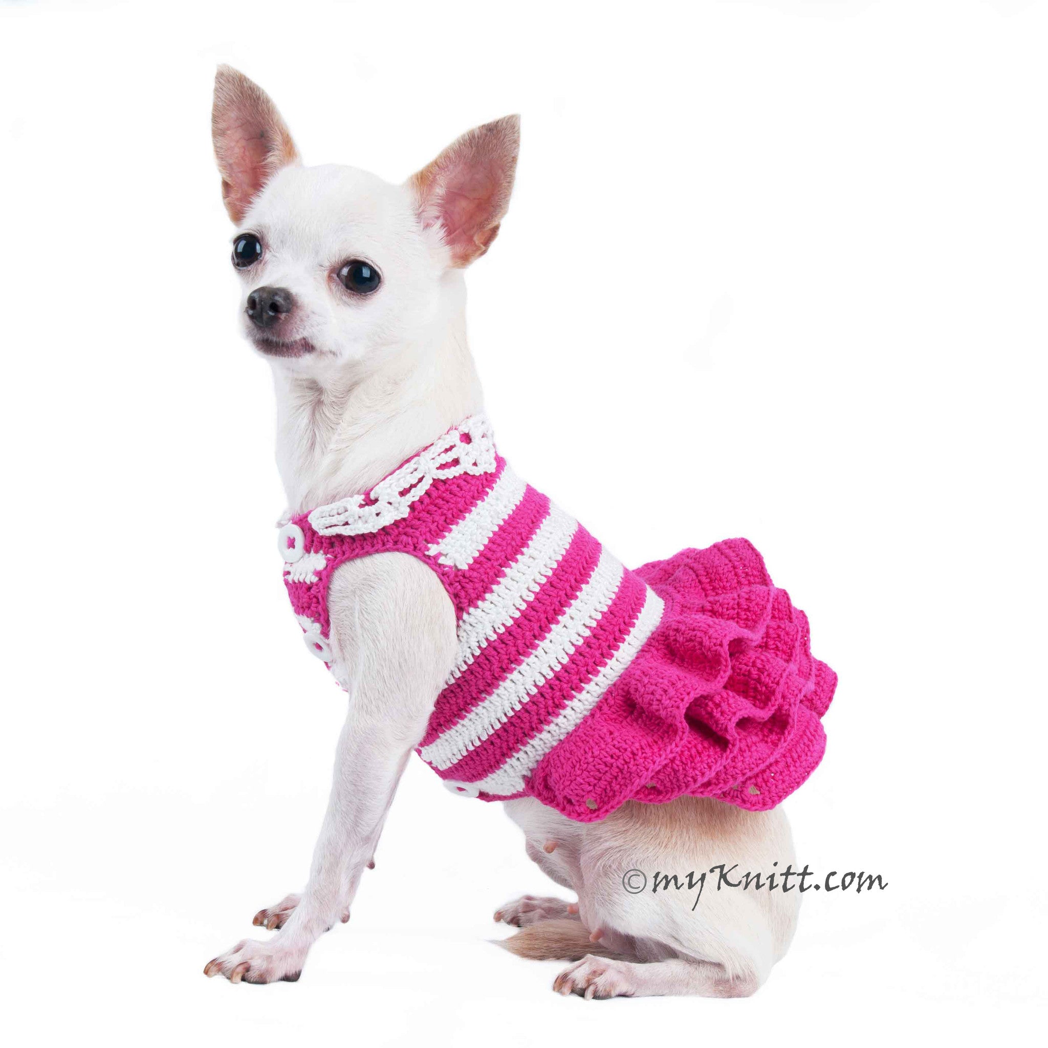 Cute Female Chihuahua Clothes Pink Dog Dress Wavy Skirts Cute