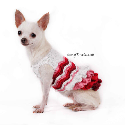 Pink Bohemian Dog Dress Ruffle Wavy Crochet DF75 by Myknitt (2)