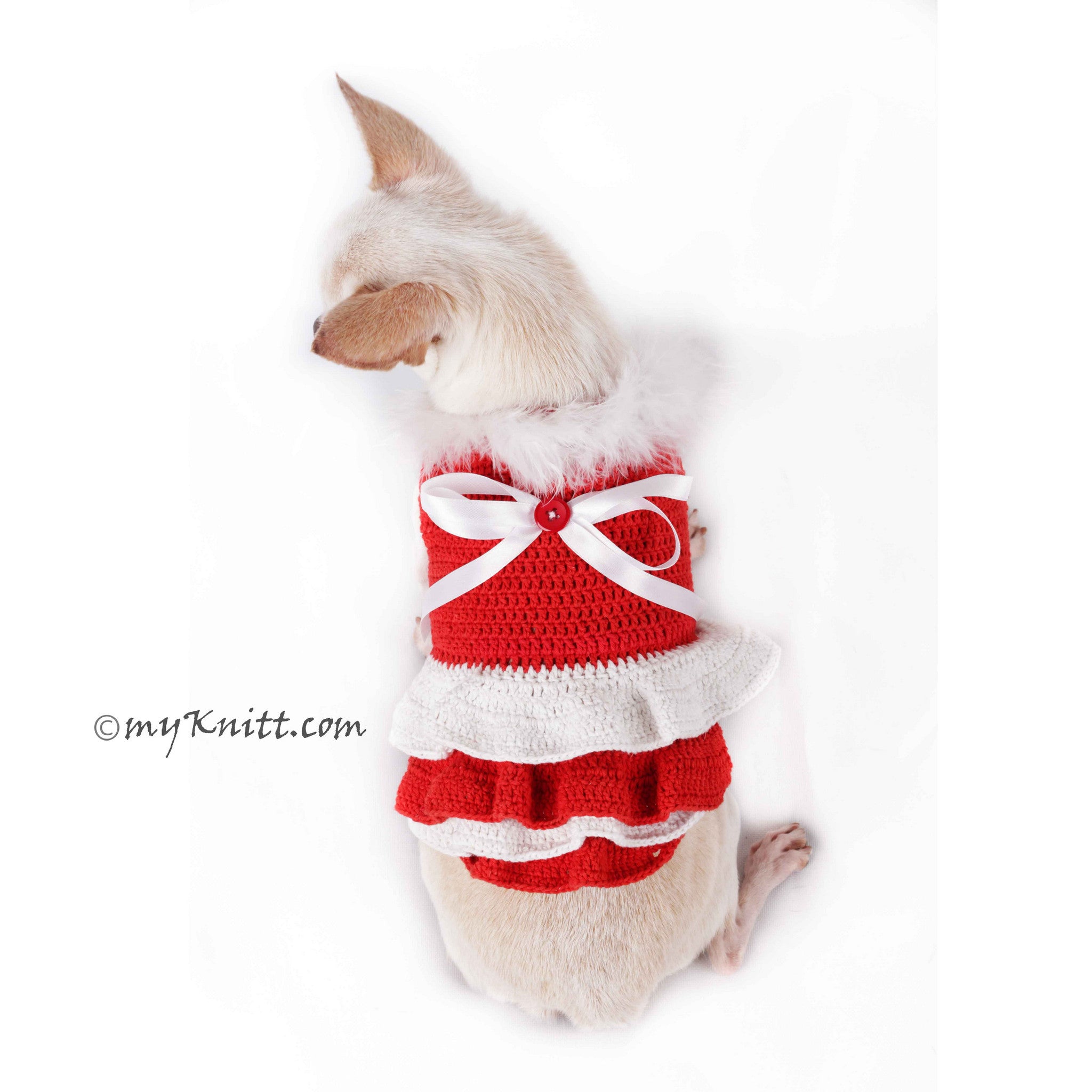 Red and White Fur Dog Dress Santa Girl For Christmas DF76 by Myknitt| myknitt Red and White Fur Dog Dress Santa Girl For Christmas DF76 by Myknitt| myknitt