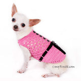 Beautiful Pink Dog Dress with Black Ribbon and Crystal Apparel DF84 by Myknitt (3)