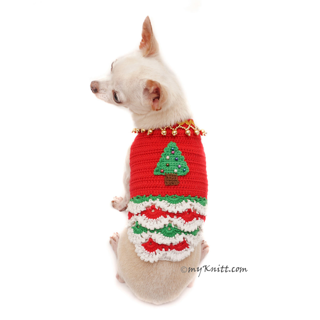 Christmas Tree Dog Dress Ruffle Crocheted Unique Pet Clothes DF88