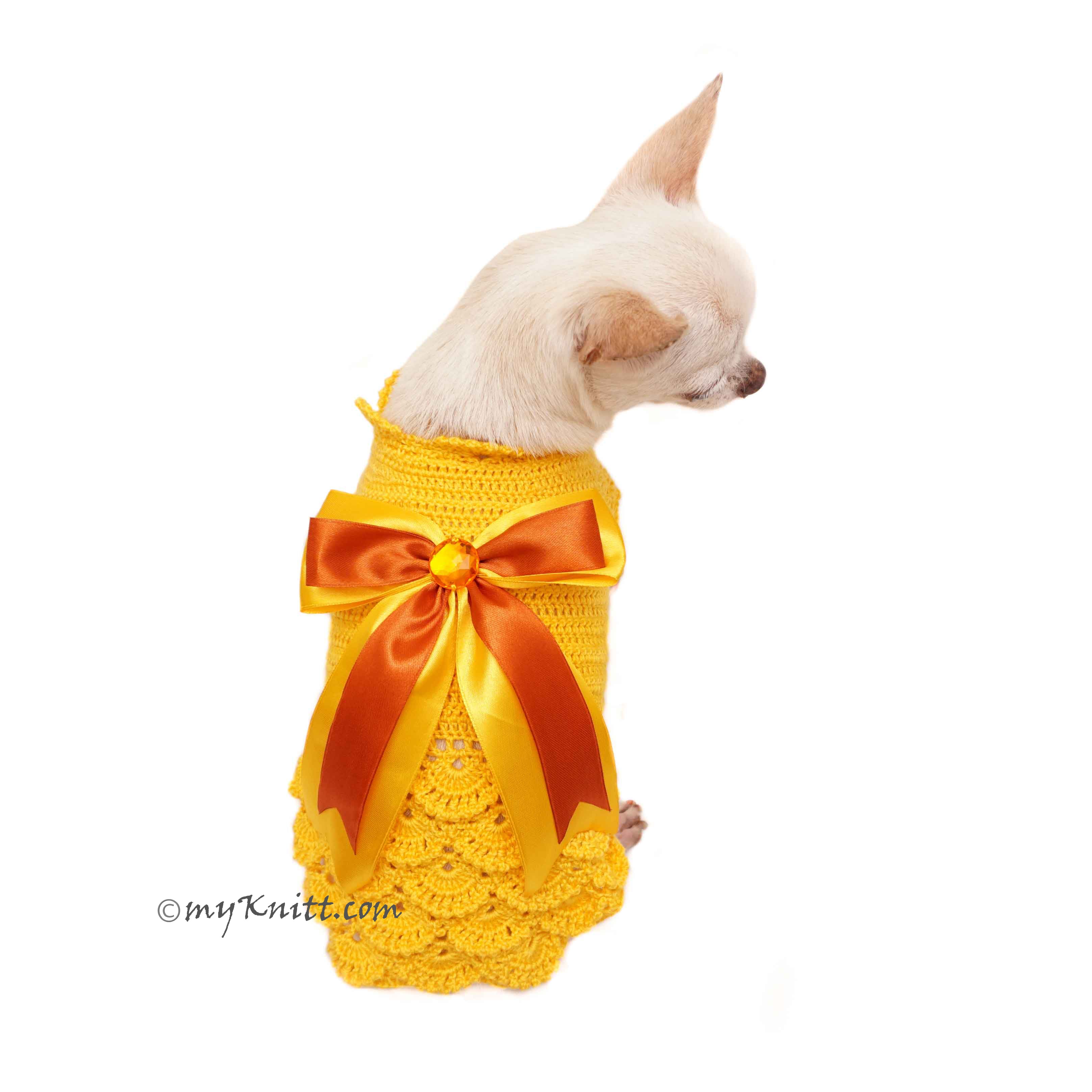 Yellow Victorian Ruffled Dog Dress Elegant Pet Costume DF92 by Myknitt