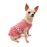 Pink Peach Dog Dress with Bow and Pearls Girly Elegant Pet Dress DF93 by Myknitt (2)