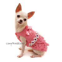 Pink Peach Dog Dress with Bow and Pearls Girly Elegant Pet Dress DF93 by Myknitt (3)