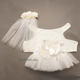 White Bridal Wedding Dog Dress with White Veil Hand Crochet DF95 by Myknitt (4)