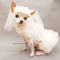 White Bridal Wedding Dog Dress with White Veil Hand Crochet DF95 by Myknitt (1)