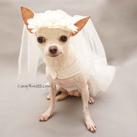 White Bridal Wedding Dog Dress with White Veil Hand Crochet DF95 by Myknitt (3)
