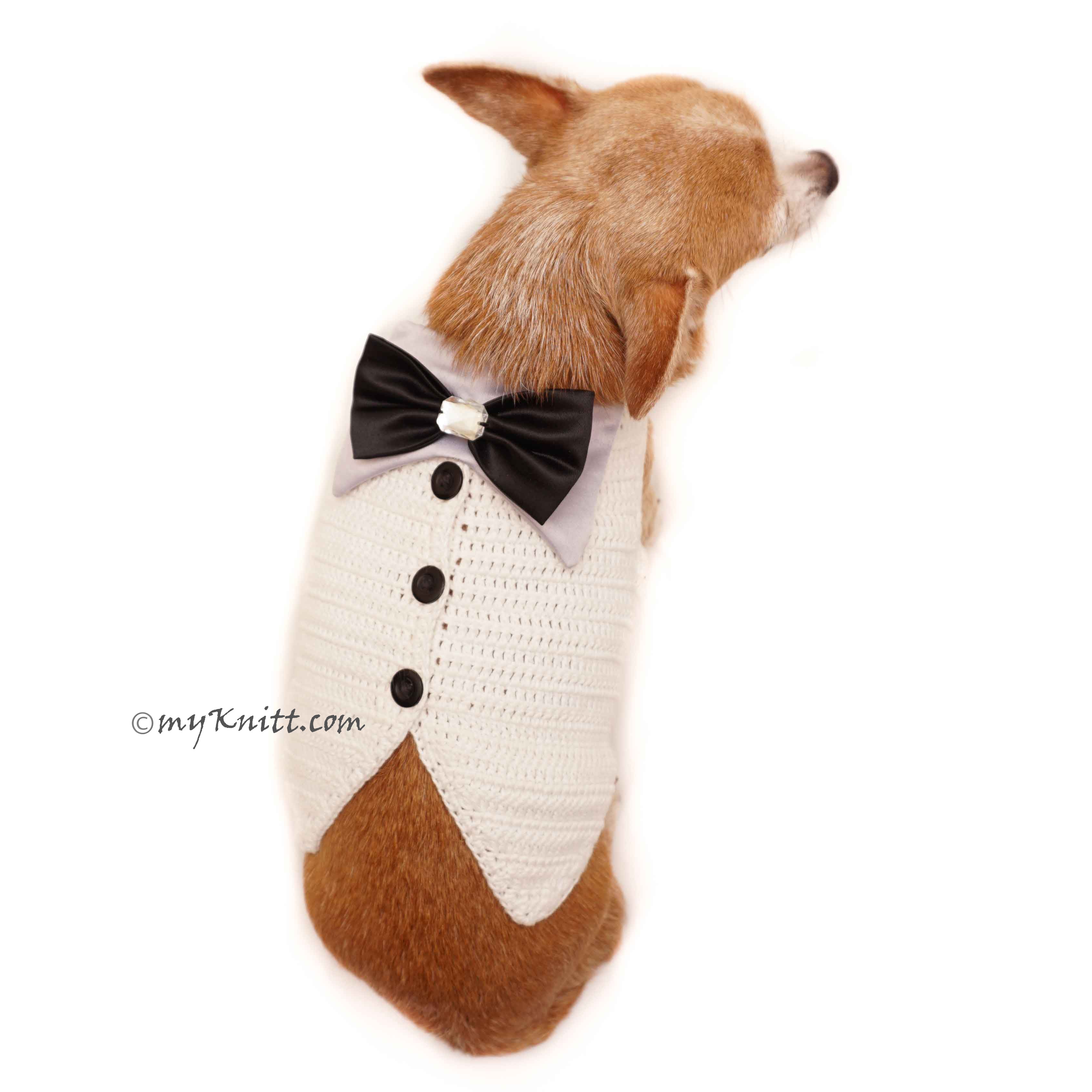 White Elegant Dog Tuxedo Wedding Costume, Chihuahua Wedding Tuxedo DF96 by Myknitt