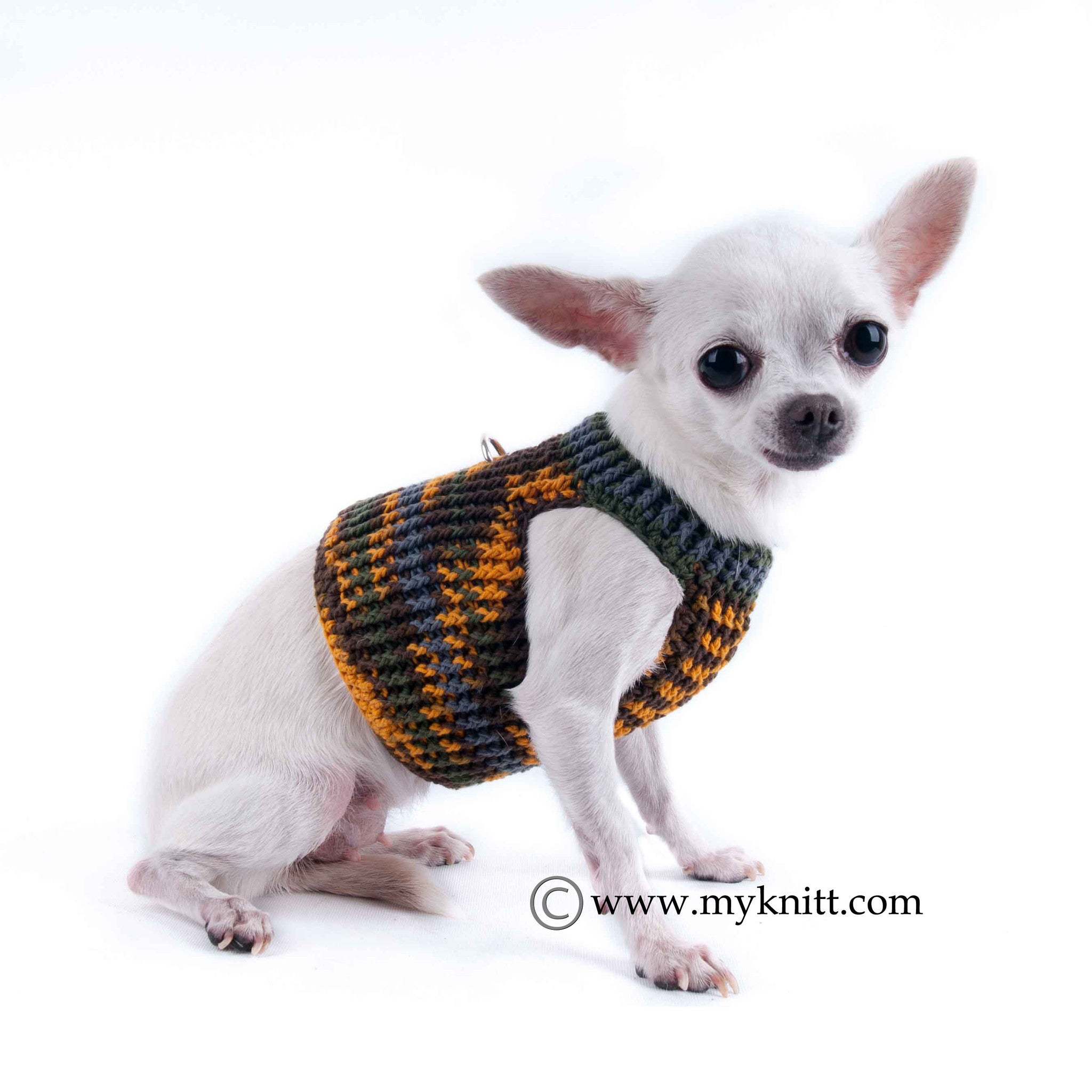Camo Dog Clothes with Ring D Handmade Crochet Pet Harness DH3