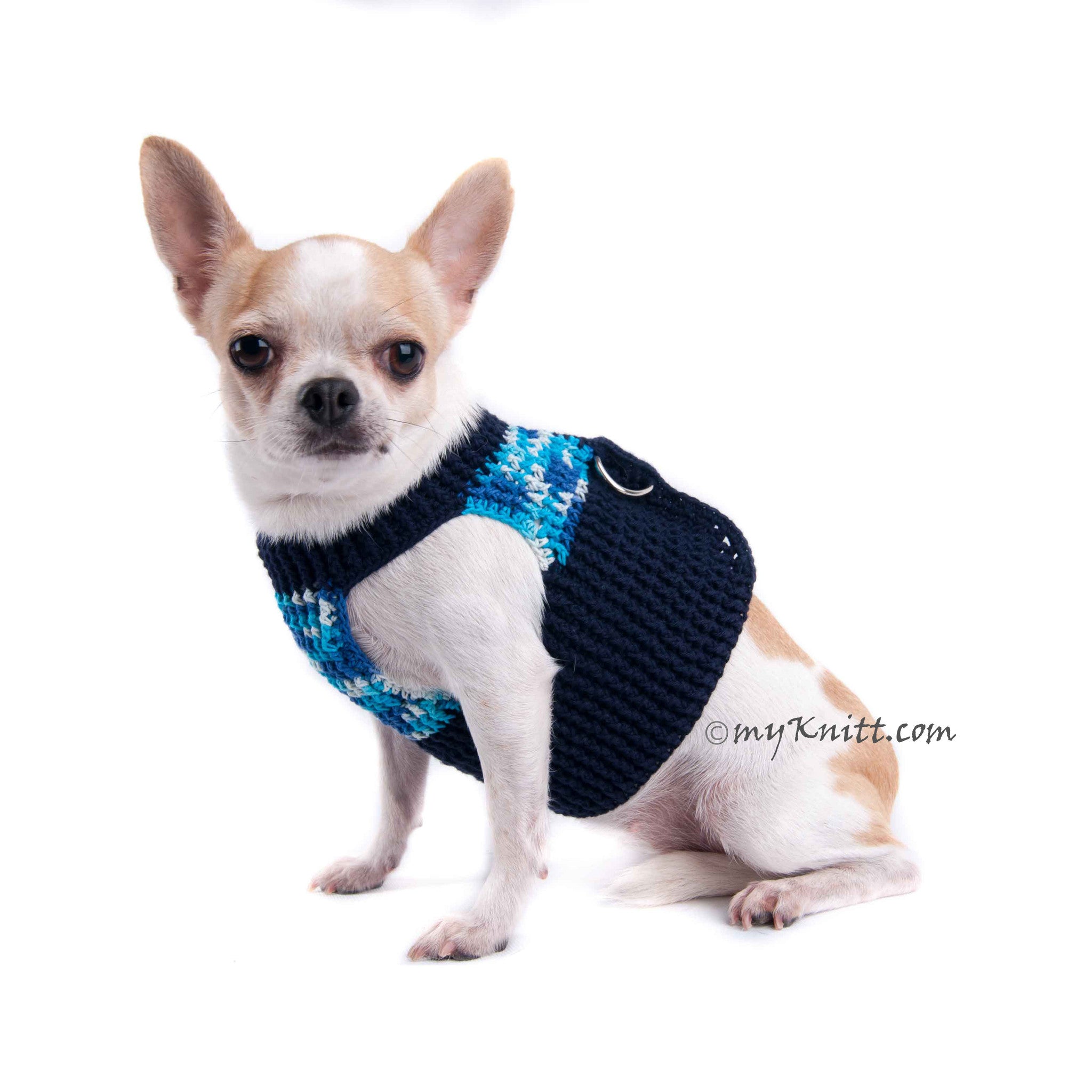 Velcro Dog Harness Blue Turquoise Choke Free Pet Collar DH46 Myknitt