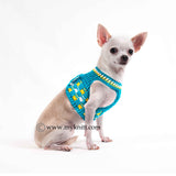 Turquoise Dog Harness Vest with Velcro Strap Cotton Crochet DH52