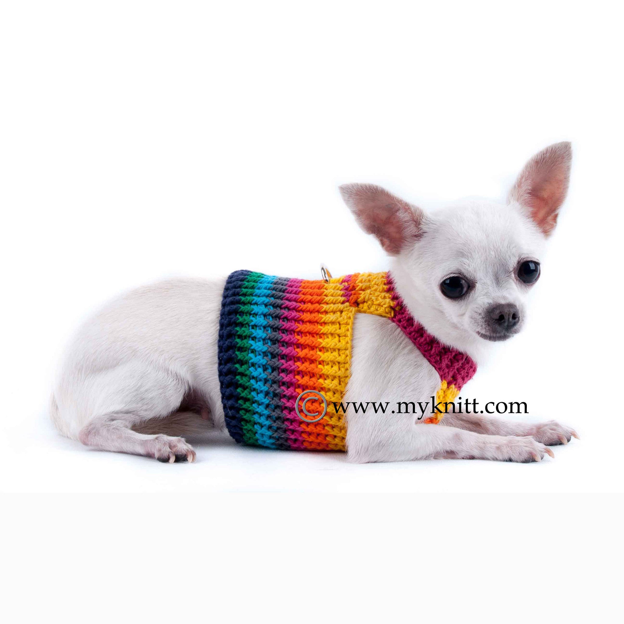 Cute Dog Harness Rainbow Colorful Cotton Choke Free Crochet DH5
