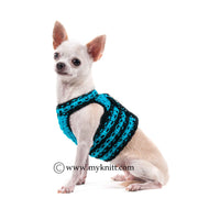 Turquoise Black Interlace Crochet Chihuahua Harness Velcro DH65
