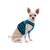 Turquoise Black Interlace Crochet Chihuahua Harness Velcro DH65