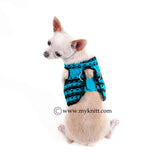 Turquoise Black Interlace Crochet Chihuahua Harness Velcro DH65