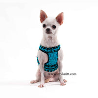 Turquoise Black Interlace Crochet Chihuahua Harness Velcro DH65