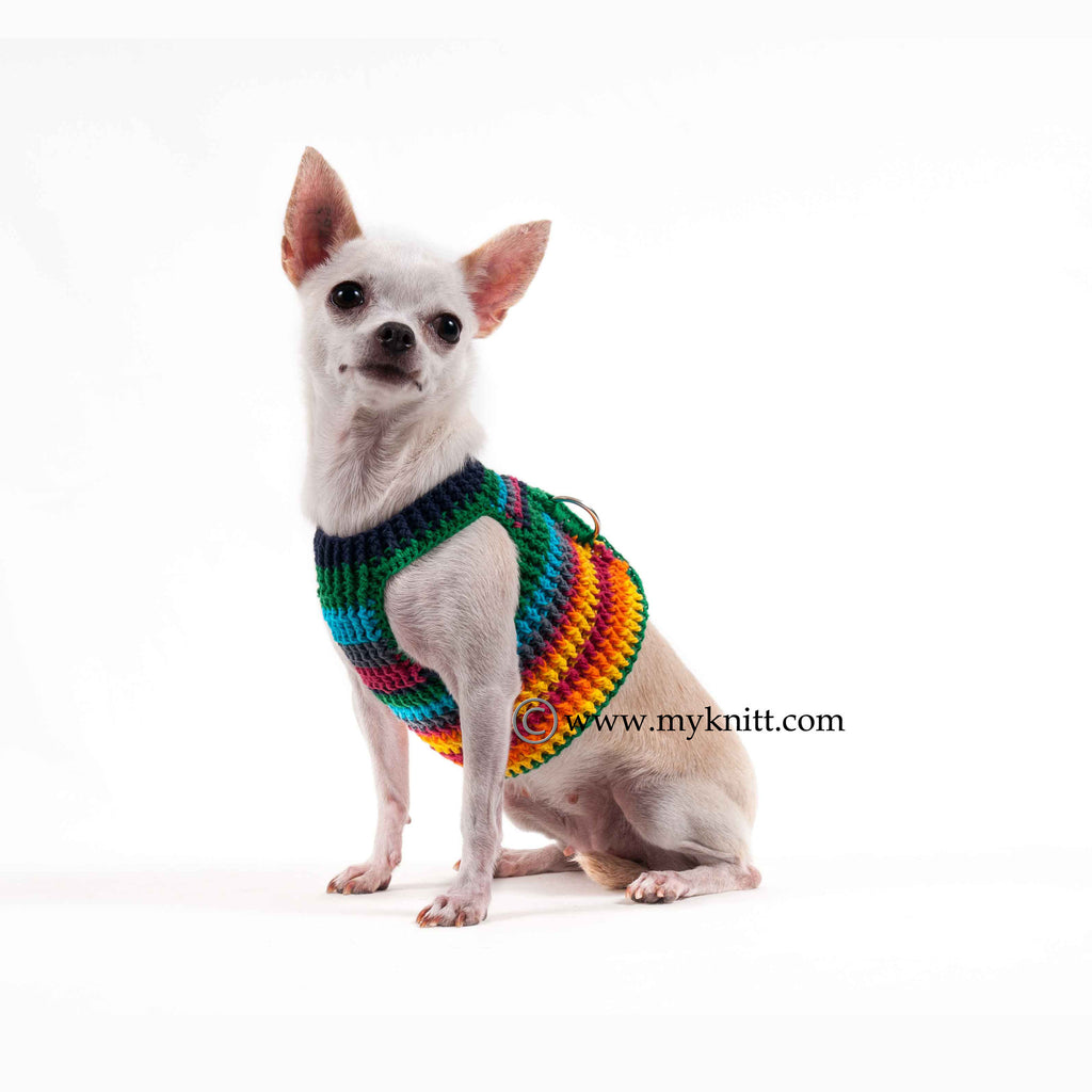 Rainbow Puppy Harness Hand Crochet Cotton Choke Free Adjustable Velcro DH66