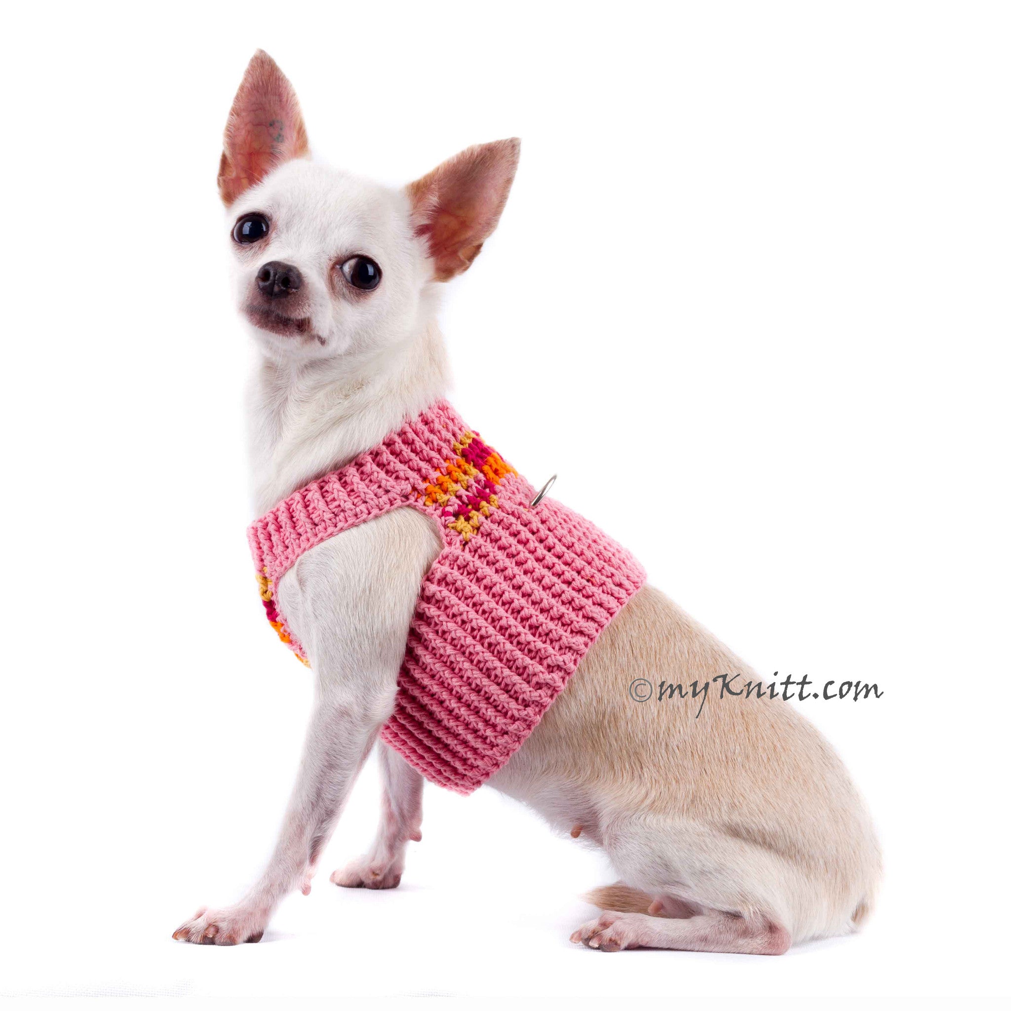 Pink Peach Dog Harness Short Comfortable Pet Collar DH72 Myknitt