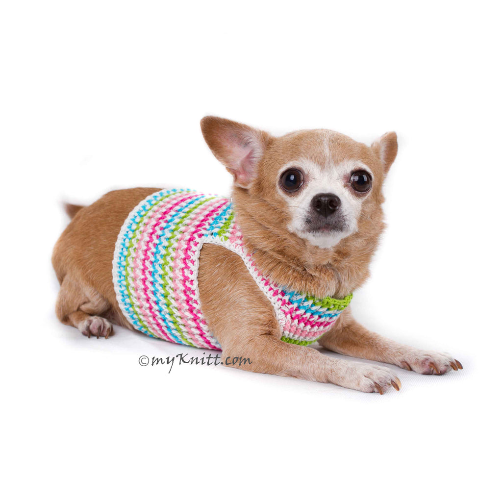 Rainbow Pink Turquoise Baby Color Hand Knitting Dog Harness Choke Free DH75