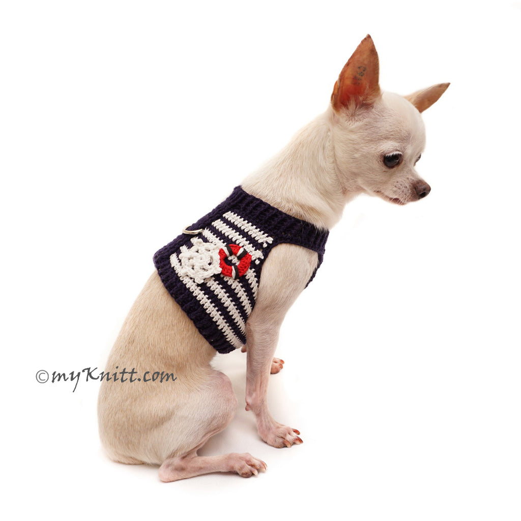 Nautical Marine Sailor Dog Harness Red White Blue Chihuahua Clothes DH78