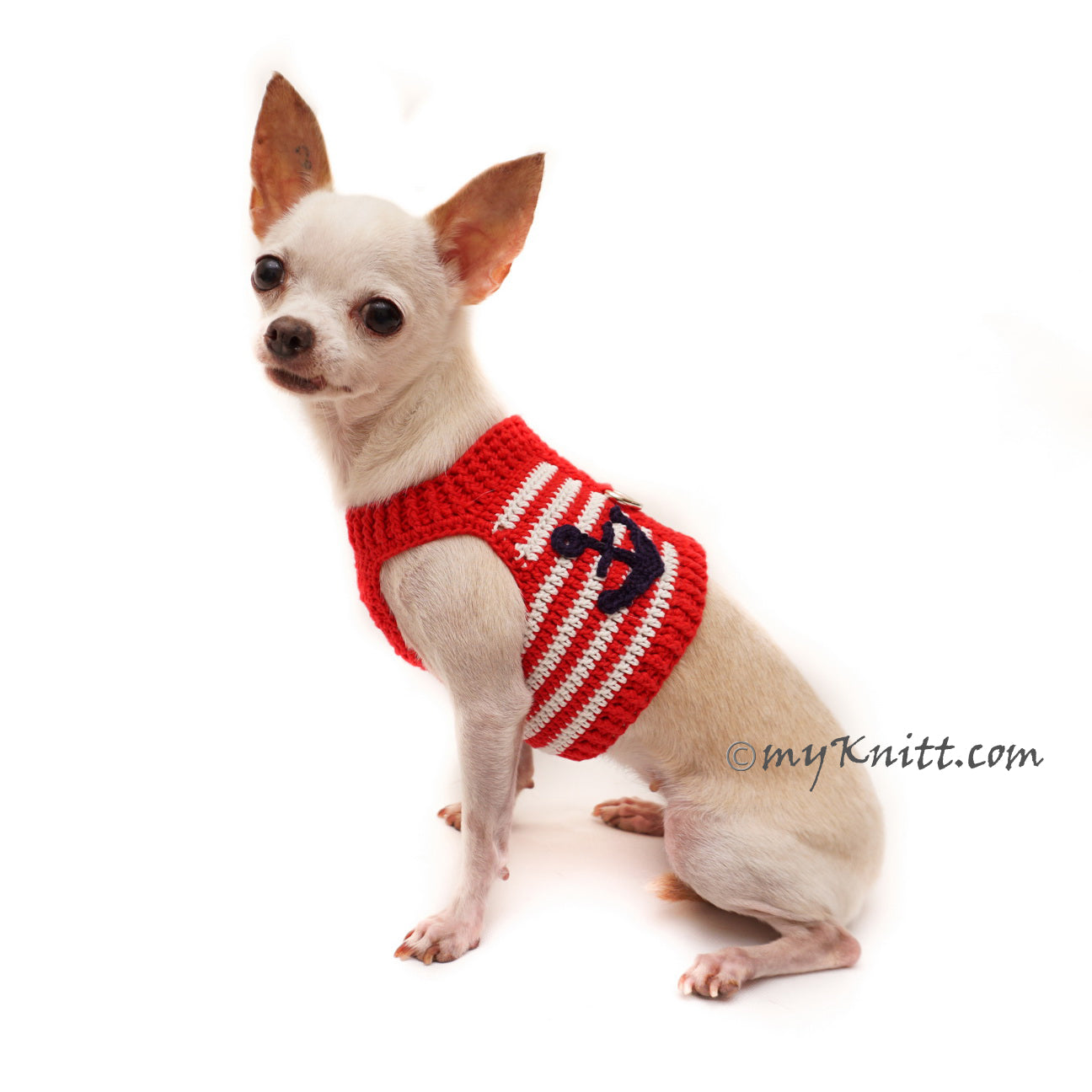 Red White Blue Dog Harness Sailor Anchor Hook DH79 by Myknitt