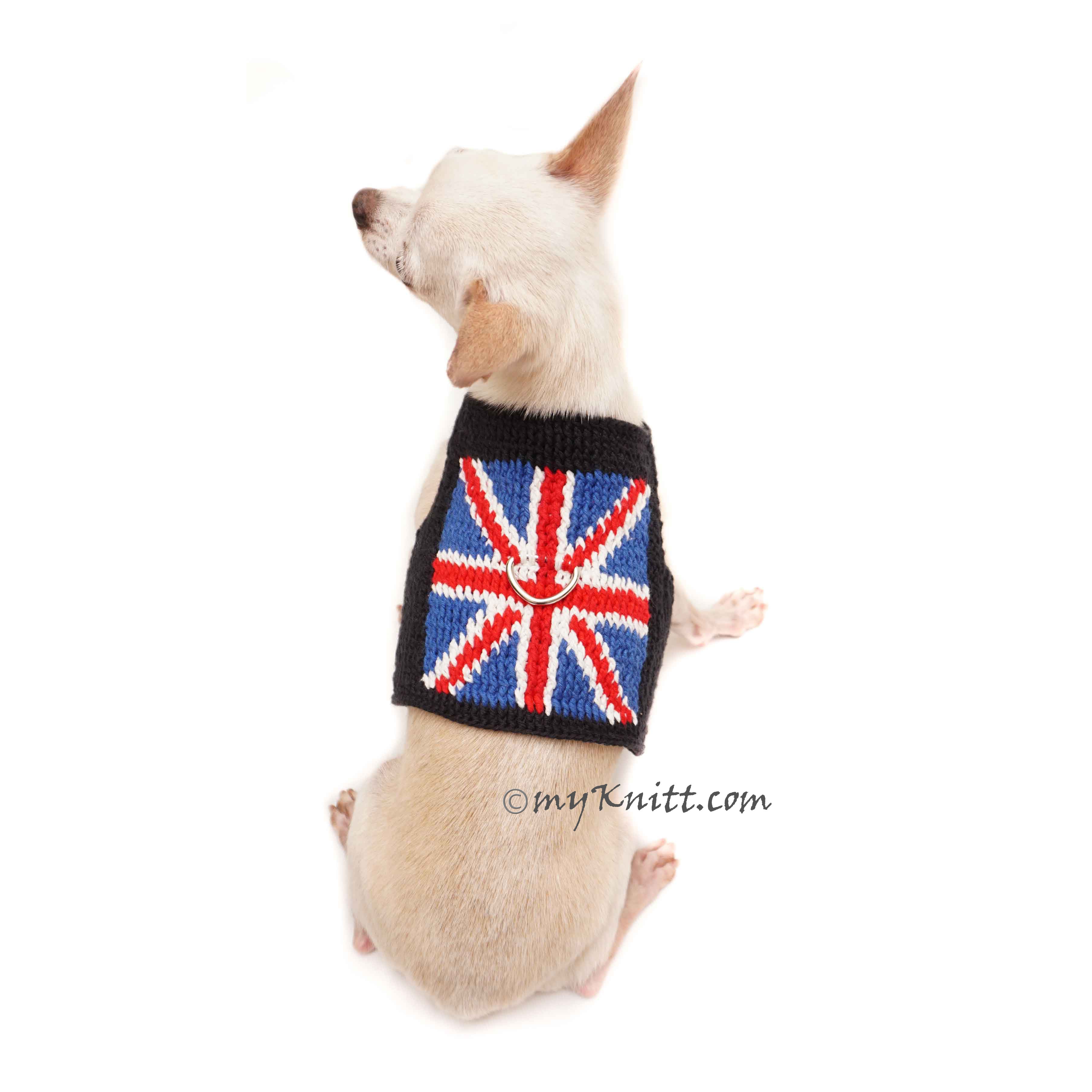 Union Jack Dog Harness Vest Crochet Cotton Step In Harness DH80 Myknitt