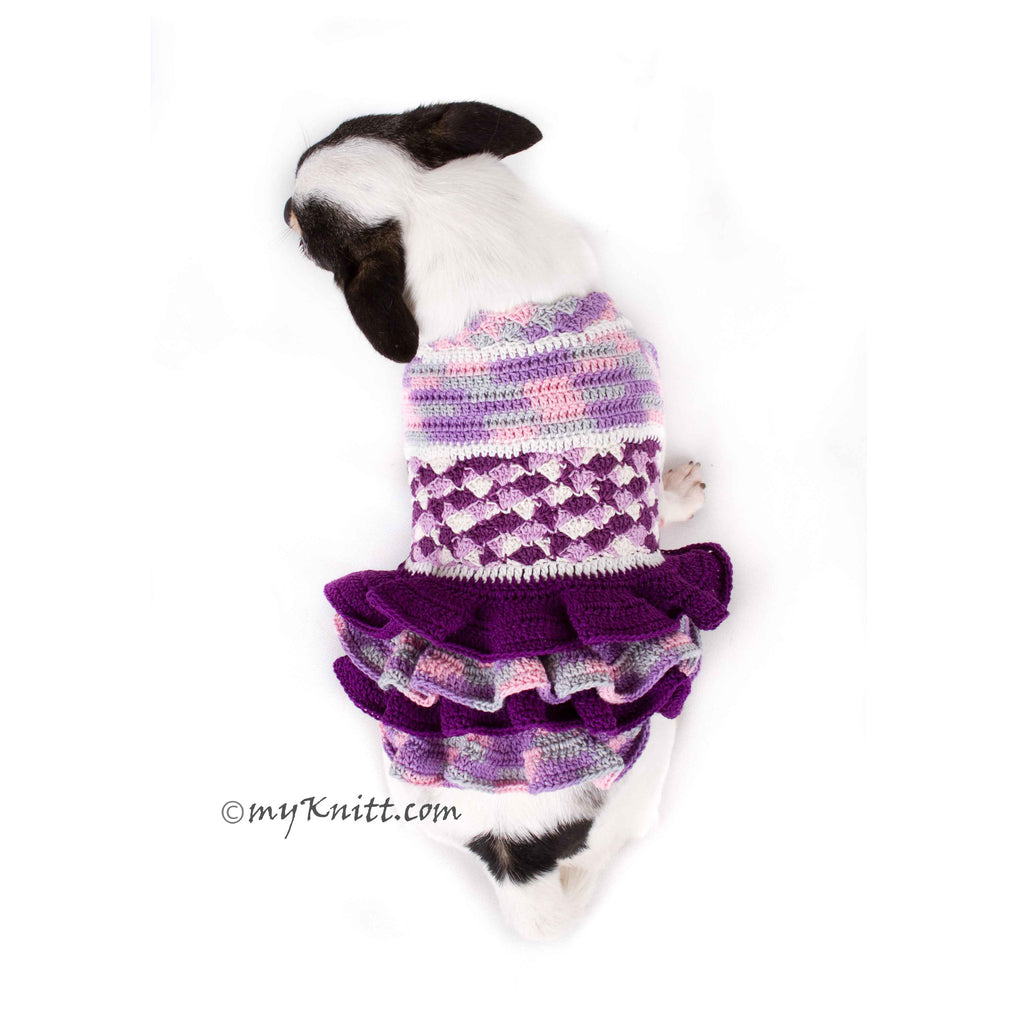 Purple Dog Dress Crocheted Ruffle Lace Trim Chihuahua Clothes DK775