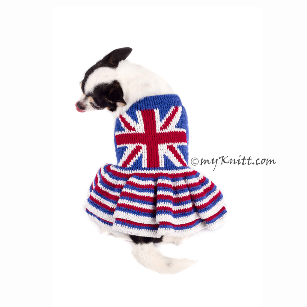 Union Jack Dog Dress Ruffle Crocheted DK790