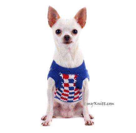Plaid Red White Blue Dog Shirt 4th of July USA Handmade Crochet DK792 Myknitt (1)
