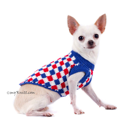 Plaid Red White Blue Dog Shirt 4th of July USA Handmade Crochet DK792 Myknitt (2)