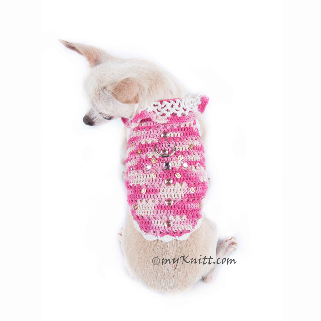 Rhinestones Pink Dog Harness Cotton Boho Chihuahua Clothes DK913