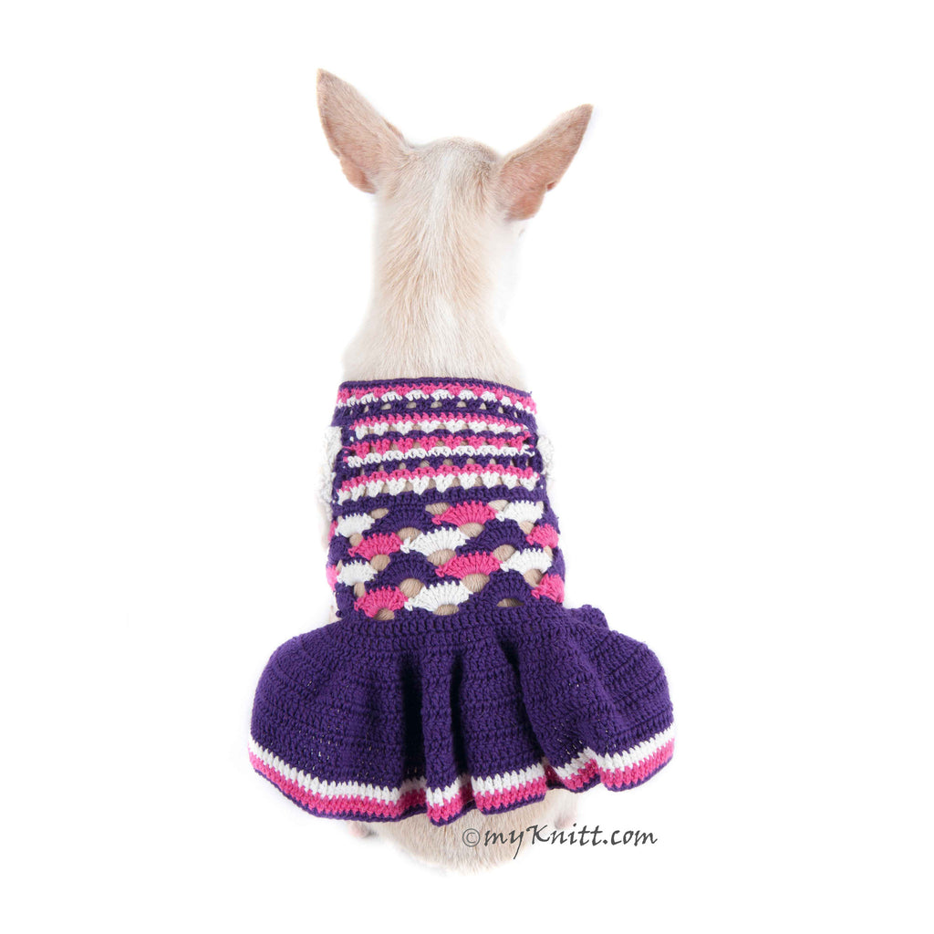 Purple Pink Dog Dress Ruffle Crochet DK968