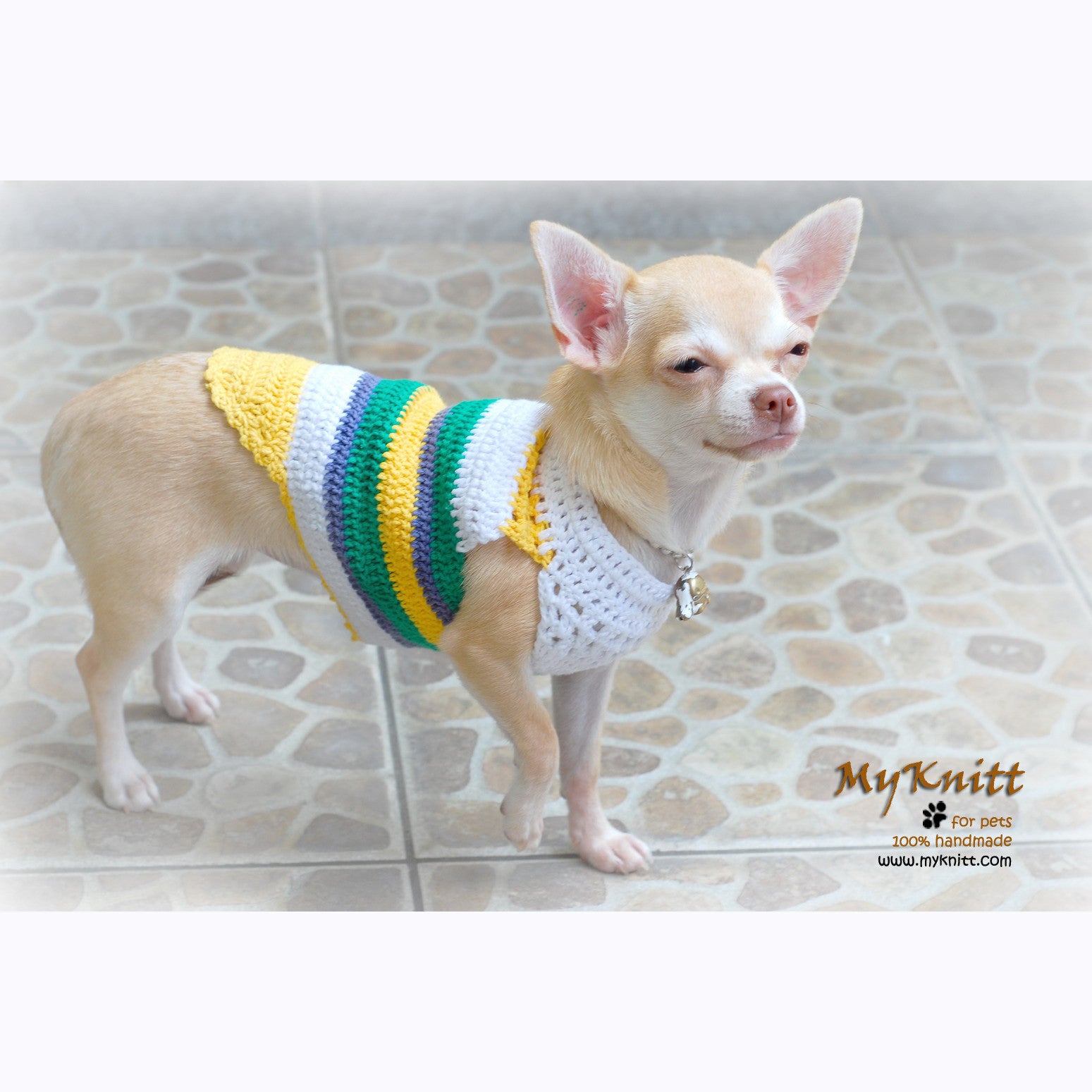 Summer Dog T Shirt Crochet Stripes Handmade DK812 by Myknitt