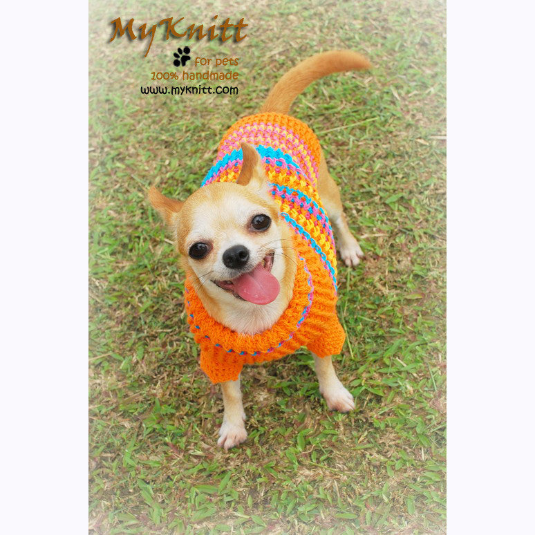 Bohemian Dog Sweater Colorful Warm and Cozy Knitted Cotton DK816 by Myknitt