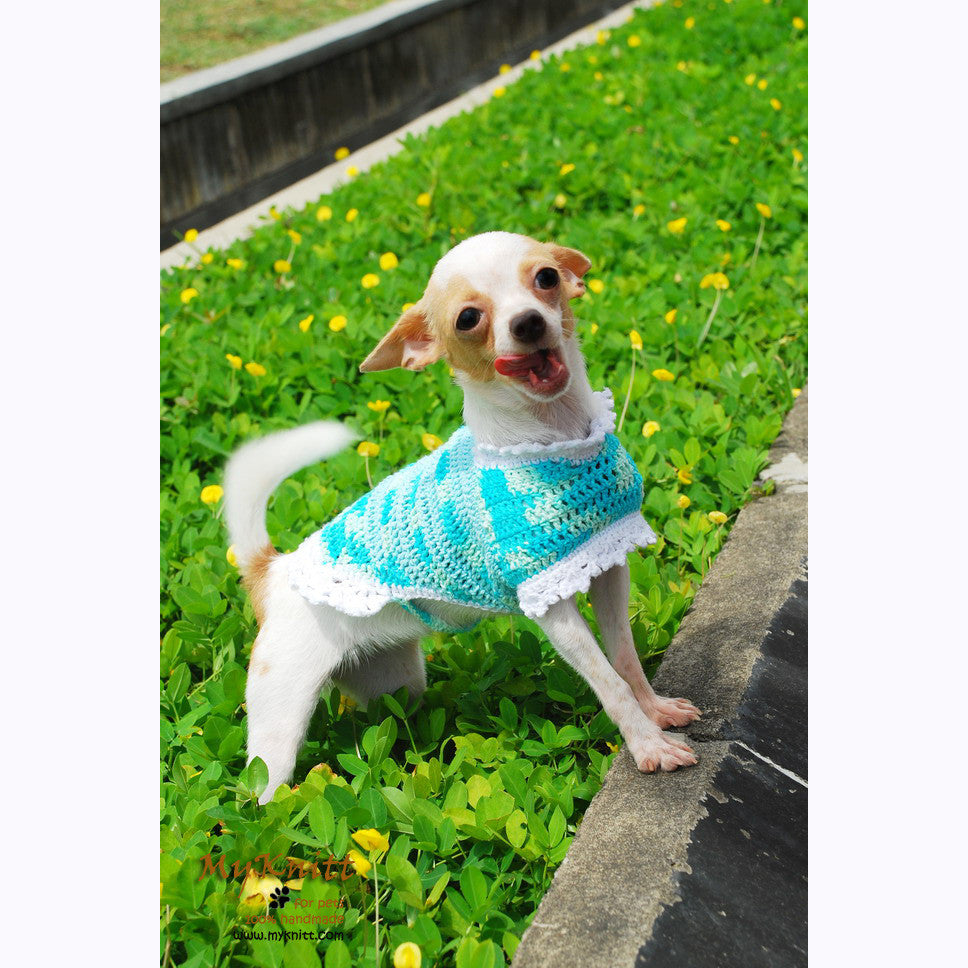 Turquoise Dog Coat Cute Cat Clothes Handmade Crocheted DK819