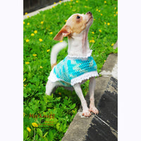 Turquoise Dog Coat Cute Cat Clothes Handmade Crocheted DK819 by Myknitt (2)