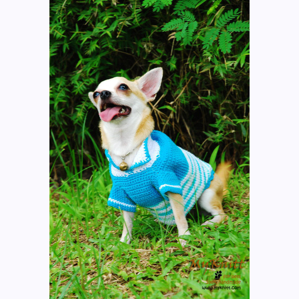 Blue Dog Suit Chihuahua Clothes Dahschund Yorkie Handmade crochet DK825