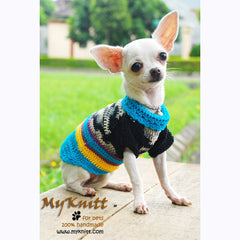 Black Turquoise Dog Clothes Boy Cotton Crochet Yorkie Sweater DK830 by Myknitt