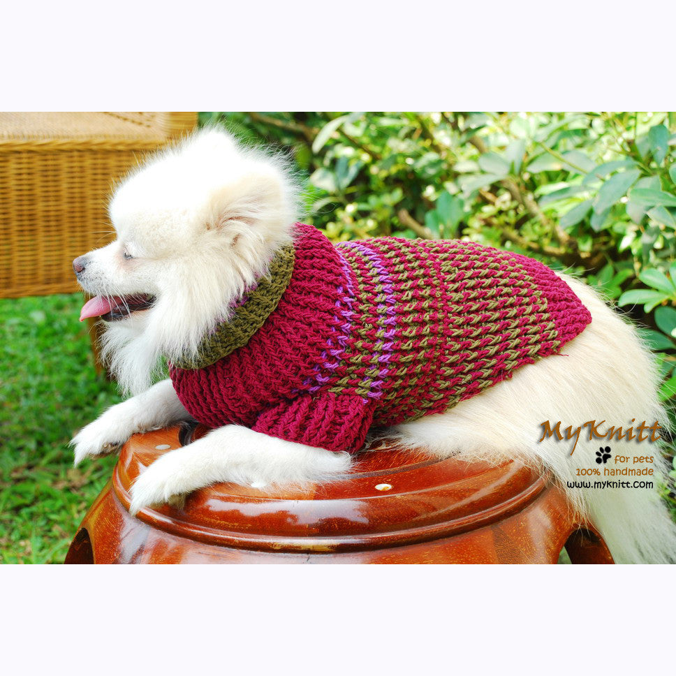 Burgundy Maroon Dog Sweater Cotton Hand Knitting DK835 by Myknitt
