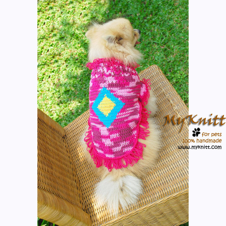 Bohemian Pink Dog Clothes Gypsy Style Diamond Crochet Pattern DK838 by Myknitt