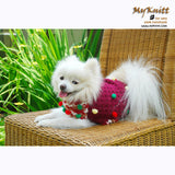 Cute Maroon Dog Poncho with Fluffy Cotton Ball DK839 by Myknitt (1)