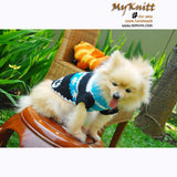 Crocheted Dog Clothes Blue and Black Cotton with Flower Pattern DK840 by Myknitt (1)