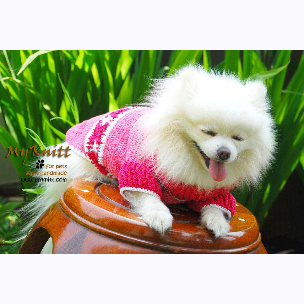 Cute Pink Dog Clothes with Flower Crocheted DK841