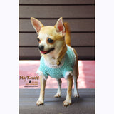 Crochet Dog Sweater Turquoise Cotton with Lace DK848