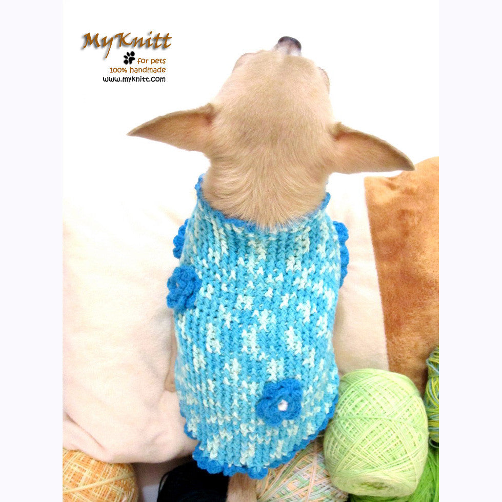 Winter Dog Coats Turquoise Blue Crochet Chihuahua Sweaters DK850