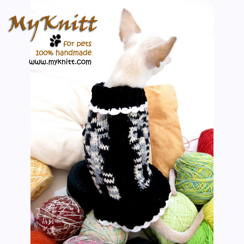 Black and White Knitted Dog Sweater Chihuahua Clothes DK851