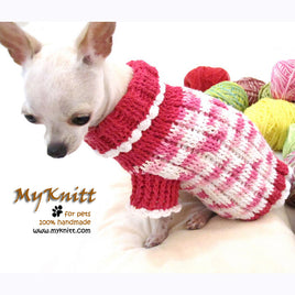 Pink Dog Sweater Chihuahua Clothes Cotton Crocheted Pet Clothing DK855 by Myknitt