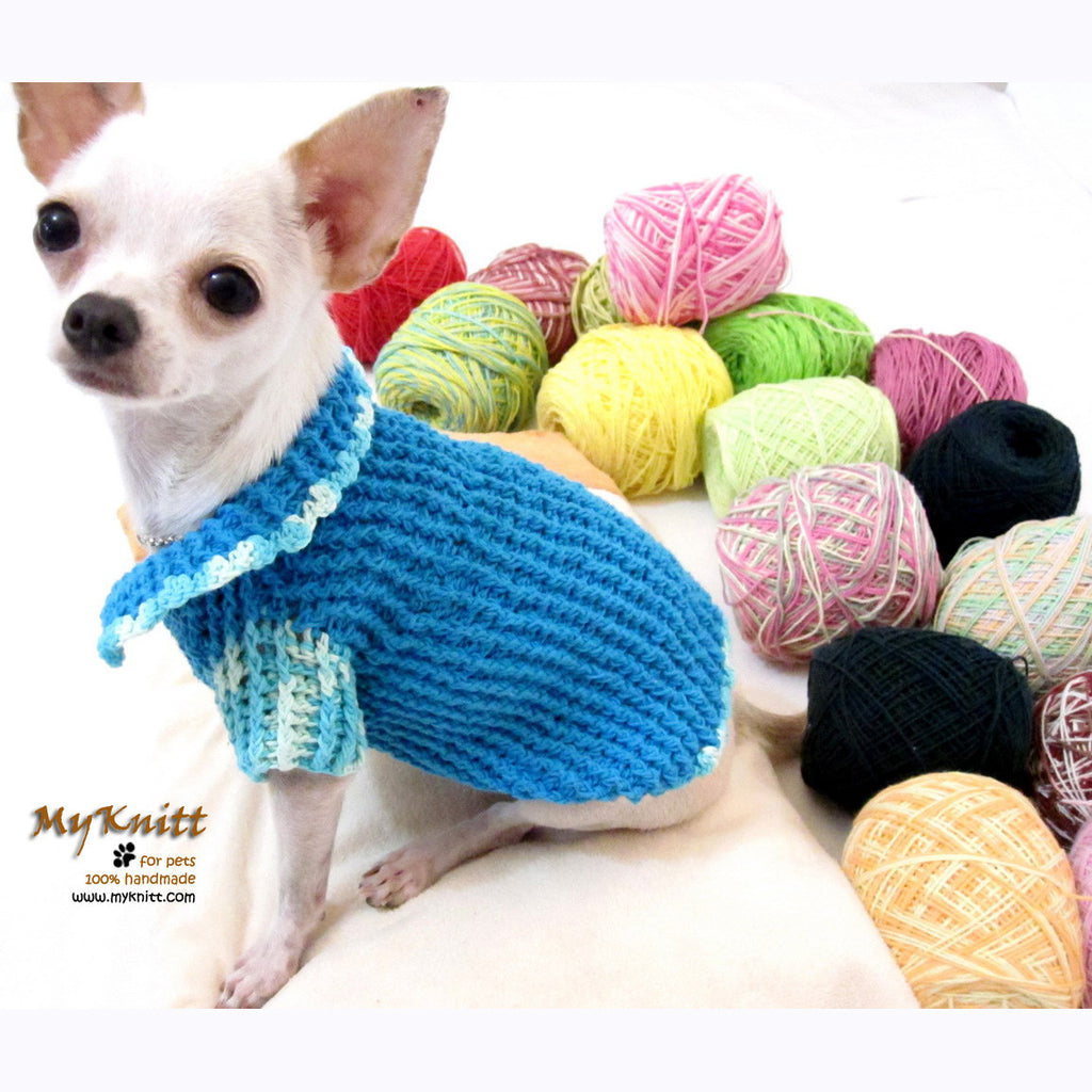 Turquoise Knitted Dog Sweater with Peter Pan Collar DK856